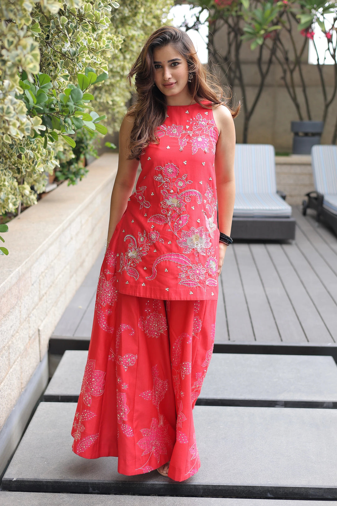 Rasha Thadani in the HALO KURTI SET – RED
